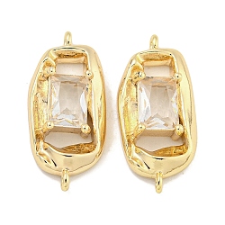 Brass Pave Rectangle Clear Glass Connector Charms, Oval Links, Real 18K Gold Plated, 21.5x10x4mm, Hole: 1mm(KK-S386-19G)