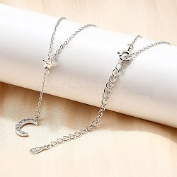 925 Sterling Silver Star Moon Y Necklaces, with 925 Stamp, Rhodium Plated, Platinum, 15.75 inch(40cm) Long+60mm Extender(NJEW-R025-02P)