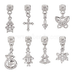 8Pcs 8 Style Rack Plating Brass Micro Pave Clear Cubic Zirconia Pendants, Long-Lasting Plated, Cadmium Free & Lead Free, Star & Butterfly & Christmas Tree & Arrow, Platinum, 22~29mm, Hole: 2.5mm, 1pc/style(ZIRC-OC0001-05P)