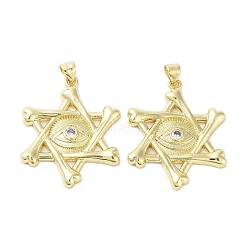 Rack Plating Star of David Brass Micro Pave Cubic Zirconia Pendants, Cadmium Free & Lead Free, Long-Lasting Plated, Real 18K Gold Plated, Clear, 32x25.5x3mm, Hole: 3x3.5mm(KK-E102-07G)