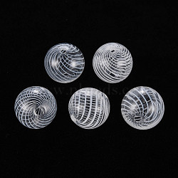 Transparent Handmade Blown Glass Globe Beads, Stripe Pattern, Round, White, 12.5~13.5mm, Hole: 1.2~2mm(X-GLAA-T012-33B)
