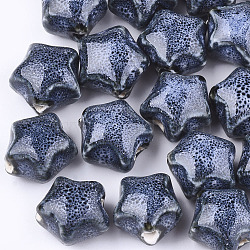 Handmade Porcelain Beads, Fancy Antique Glazed Porcelain, Star, Marine Blue, 15~16x15.5~17x12~12.5mm, Hole: 2~2.5mm(X-PORC-S498-48A)