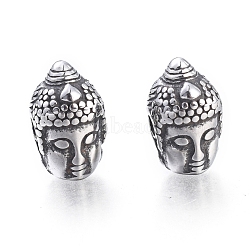 Buddhist 304 Stainless Steel Beads, Buddha Head, Antique Silver, 14x8.5x9mm, Hole: 2mm(STAS-F243-33AS)