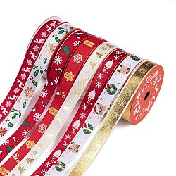 8 Rolls 8 Styles Christmas Printed Polyester Ribbon Sets, Grosgrain Ribbon for Gift Wrapping, Mixed Color, 5/8 inch(16mm), 5 yards/roll, 1 roll/style(OCOR-A008-01)