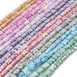 Electroplate Glass Beads Strands, Rainbow Plated, Faceted, Bamboo, Mixed Color, 11x8.5x5.5mm, Hole: 1.4mm, about 40pcs/strand, 16.54''(42cm)(GLAA-D013-06)