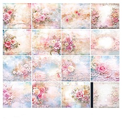 30 Sheets Vintage Flower Lace Scrapbook Paper Pads, for DIY Album Scrapbook, Greeting Card, Background Paper, Rectangle, Pink, 140x125mm(PW-WG33966-04)