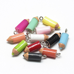 Resin Pendants, for DIY Jewelry Making, with Iron Findings, for DIY Jewelry Making and Crafting, Crayon, Mixed Color, 23~25x7.5mm, Hole: 1.8mm(X-RESI-T010-02M)