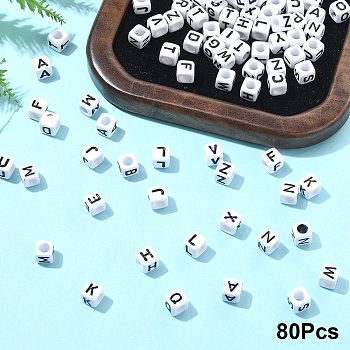 Acrylic Horizontal Hole Letter Beads, with Enamel, Cube, Letter, 6x6x6mm, Hole: 3.2mm