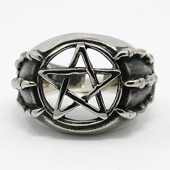 Personalized 304 Stainless Steel Star Rings for Men, Antique Silver, 17~23mm
