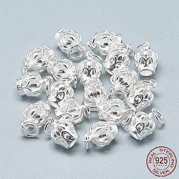 925 Sterling Silver Charms, with Jump Ring, Crown, Silver, 11x7.5mm, Hole: 4mm