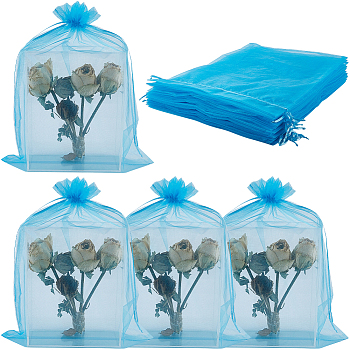 30pcs Large Organza Pouches Portable Shoes Bag Travel Storage Drawstring Bags, Deep Sky Blue, 40x30cm