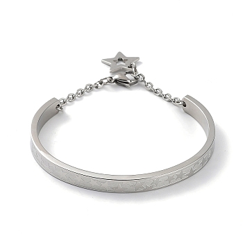 304 Stainless Steel Star Bangles with Charms, with Safety Chains, Stainless Steel Color, Inner Diameter: 2-3/8 inch(6cm)