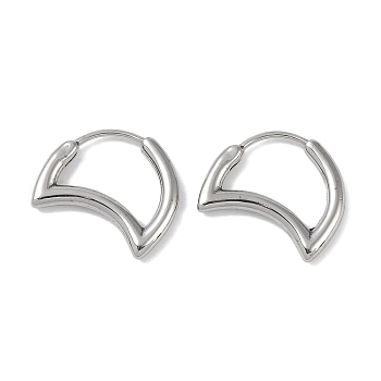 316 Surgical Stainless Steel Hoop Earrings for Women, Stainless Steel Color, Moon, 15x18.5mm