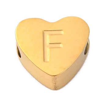 Ion Plating(IP) Tarnish Resistant 304 Stainless Steel Beads, Heart with Letter, Golden, Letter F, 7x8x3mm, Hole: 2mm