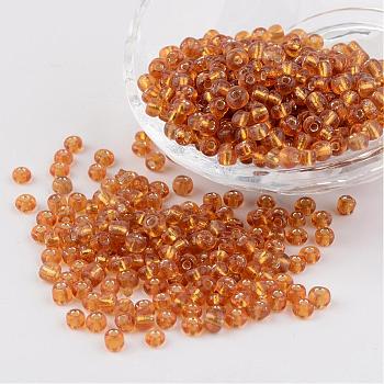 6/0 Round Silver Lined Round Hole Glass Seed Beads, Dark Goldenrod, 4mm, Hole: 1.5mm, about 496pcs/50g