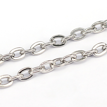304 Stainless Steel Cable Chains, Flat Oval, Unwelded, Stainless Steel Color, 5x3.5x1mm
