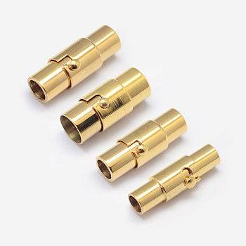 Column 304 Stainless Steel Locking Tube Magnetic Clasps, Ion Plating (IP), Golden, 11~18x5~8mm, Hole: 3~6mm