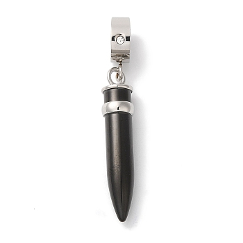 304 Stainless Steel European Dangle Charms, Bullet Shaped Large Hole Pendants, Black, 39.5mm, Hole: 5mm, Pendant: 29x6x6mm