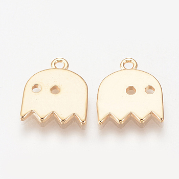 Brass Charms, Nickel Free, Real 18K Gold Plated, Ghost, 12x10x1mm, Hole: 1mm