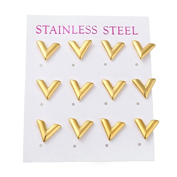 Vacuum Plating 304 Stainless Steel Stud Earring, Letter V, Golden, 11x11mm, 12pcs/set