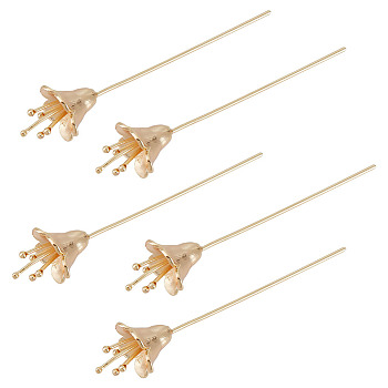 10Pcs Brass Flower Shape Head Pins, for Jewelry Making, Golden, 20 Gauge, 56.2x11.5mm, Pin: 0.8mm