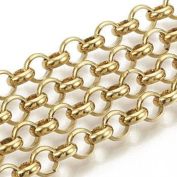 Vacuum Plating 304 Stainless Steel Rolo Chains, Unwelded, with Spool, Golden, 6x2mm, about 32.8 Feet(10m)/roll