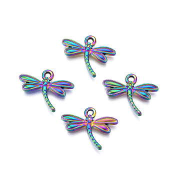 Rainbow Color Alloy Pendants, Cadmium Free & Lead Free, Dragonfly, 14x17.5x2mm, Hole: 1.4mm