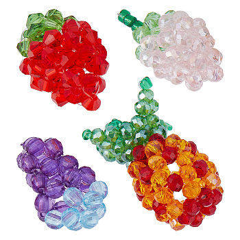 4Pcs 4 Styles Glass Woven Beads, 3D Fruits, Mixed Shapes, 26~30x15.5~27x14.5~24mm, Hole: 2~6x2~5mm, 1pc/style