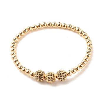 Synthetic Hematite Round Beaded Stretch Bracelet with Cubic Zirconia, Gemstone Jewelry for Women, Golden, Inner Diameter: 2-1/4 inch(5.7cm)