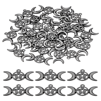 20Pcs Alloy Pendants, Star & Moon Charms, Gunmetal, 16x30x4mm, Hole: 1.6mm