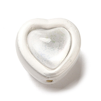 Alloy & Transparent Glass Beads, Matte Silver Color, Two-sided Heart Shape Beads, Clear, 11x11.5x10.5mm, Hole: 1mm