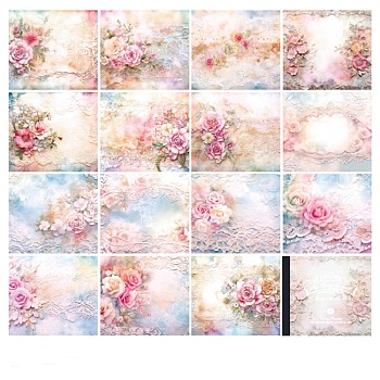 30 Sheets Vintage Flower Lace Scrapbook Paper Pads, for DIY Album Scrapbook, Greeting Card, Background Paper, Rectangle, Pink, 140x125mm