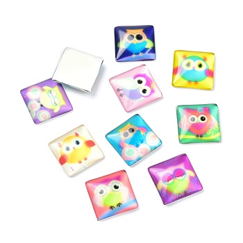 (Defective Closeout Sale)Printed Glass Cabochons, Square with Oval Pattern, Mixed Color, 24.5x24.5x6mm