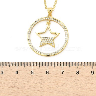 Brass Micro Pave Clear Cubic Zirconia Ring Pendant Necklaces(NJEW-P322-A01-G)-5