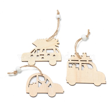 Christmas Themed Natural Wood Pendant Decorations(HJEW-P010-01)-2