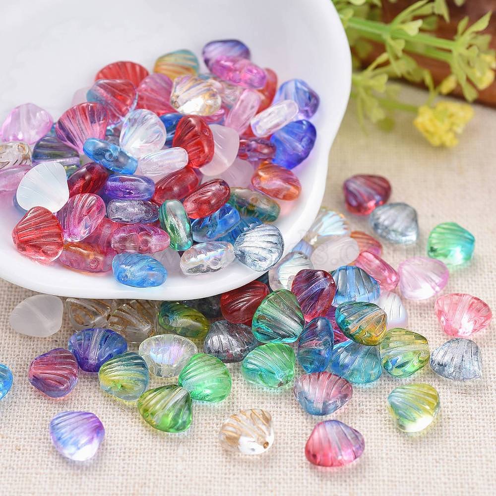 1Bag Dyed Gold Inlay Transparent Frosted Scallop Shell Shap Czech Lampwork Beads 