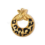 304 Stainless Steel Enamel Pendants, Round with Leopard Print Charms, Ion Plating(IP), Real 18K Gold Plated, 23x18mm(STAS-OY006-32G)