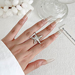 304 Stainless Steel Finger Rings, Stainless Steel Color, Starfish, Inner Diameter: Adjustable(FS-WGE331D-20)