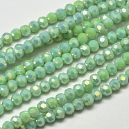Faceted Round Full Rainbow Plated Electroplate Glass Beads Strands, Pale Green, 4mm, Hole: 1mm, about 90~95pcs/strand, 12.8~13.6 inch(32~34cm)(X-EGLA-J130-FR02)