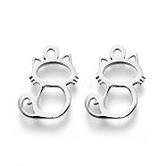 304 Stainless Steel Charms, Laser Cut, Cat Shape, Stainless Steel Color, 12x8x1mm, Hole: 1.2mm(STAS-I151-08P)