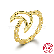 925 Sterling Silver Finger Ring, Hollow Moon, Real 18K Gold Plated, Inner Diameter: 16mm(KD4692-10-1)