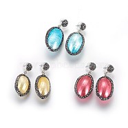 Brass Dangle Stud Earrings, with Polymer Clay Rhinestone, Shell, Platinum, Mixed Color, 46~52mm, Pin: 0.7mm(EJEW-E237-21P)