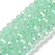 Baking Electroplate Glass Beads Strands, AB Color, Faceted, Round, Aquamarine, 8x6mm, Hole: 1mm, about 63~65pcs/strand, 15.75''(39~40cm)(X-DGLA-A039-J8mm-B07)