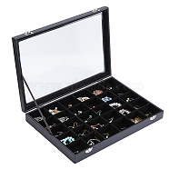 30-Slot Rectangle PU Leather Jewelry Presentation Boxes, Clear Glass Window Jewelry Organizer Holder Case with Velvet Inside, for Earrings, Rings, Bracelets Storage, Black, 35x24x4.9cm(VBOX-WH0003-18)