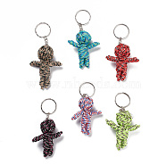 Polyester Thread Keychain, with Iron Key Rings, Human, Mixed Color, 9.8~11.1cm(KEYC-F037-06)