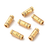 Brass Micro Pave Clear Cubic Zirconia Tube Beads, Long-Lasting Plated, Star Pattern, Real 18K Gold Plated, 18.5x7mm, Hole: 3.5mm(ZIRC-P086-05G)