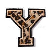 Polyester Computerized Embroidery Cloth Iron On Sequins Patches, Leopard Print Pattern Stick On Patch, Costume Accessories, Appliques, Letter.Y, 60x62x1.5mm(PATC-SZC0001-01Y)