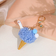 Wool Ice Cream Pendant Keychain, with Iron Findings, Cornflower Blue, 14cm(KEYC-PW0002-064D)
