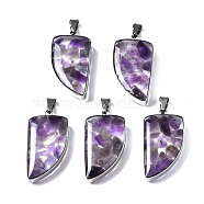 Natural Amethyst Pendants, with Transparent Resin and 201 Stainless Steel Findings, Knife, Stainless Steel Color, 26.5x14x6.5mm, Hole: 2x5.5mm(G-T128-05B)