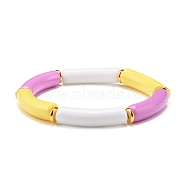 Curved Tube Opaque Acrylic Beads Stretch Bracelet for Teen Girl Women, Violet, Inner Diameter: 2-1/8 inch(5.5cm)(BJEW-JB06940-03)